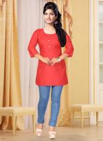 Rayon Bright Pink Office Wear Plain Readymade Kurti